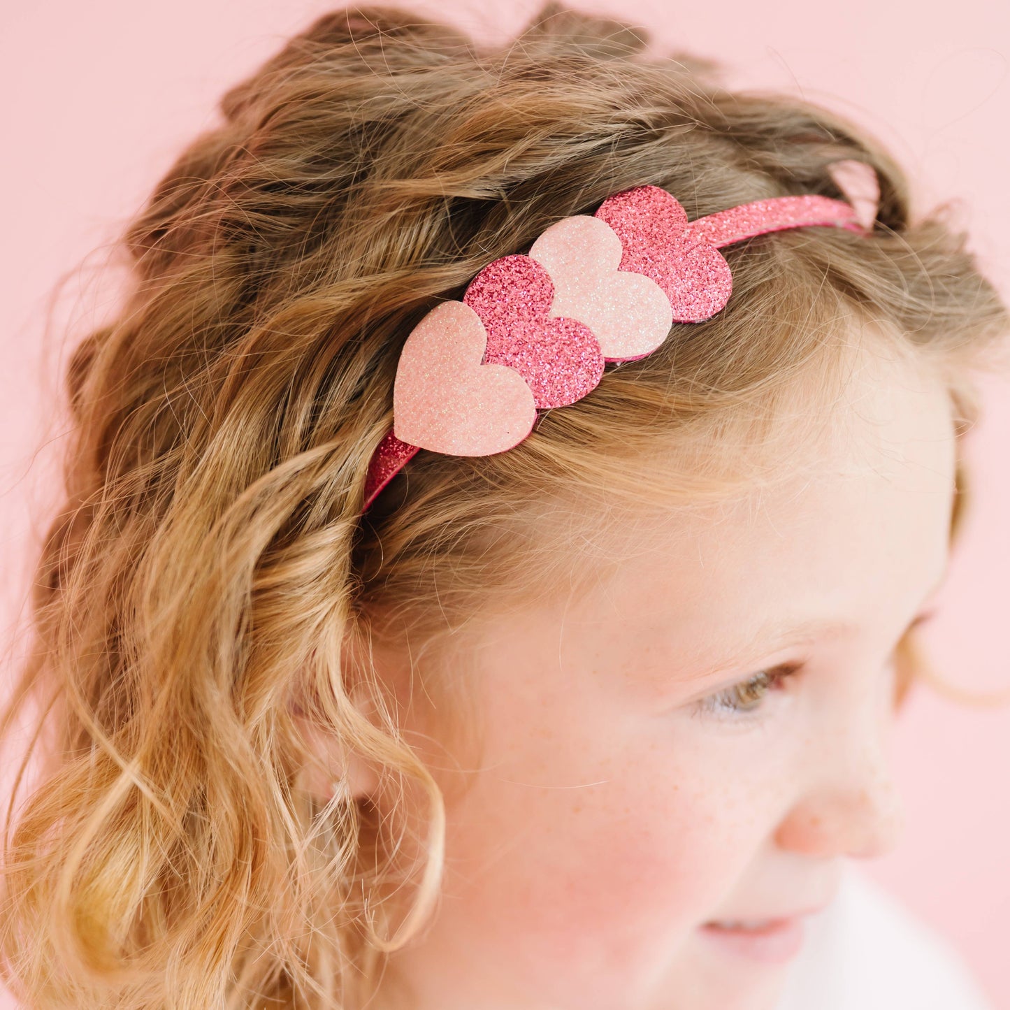 Pink Sparkle Hearts Valentine's Day Headband - Kids Hair
