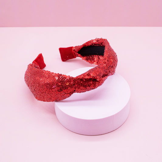 Sequin Knot Headband - Red
