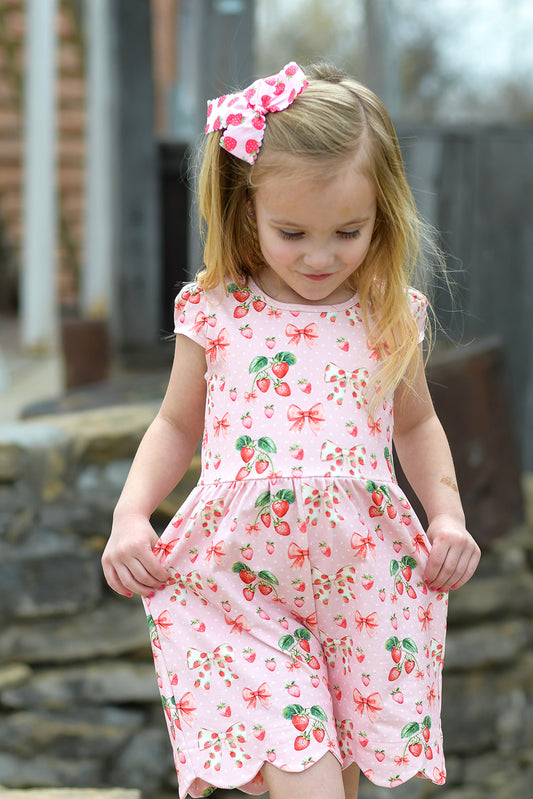 Scalloped Shortie Romper - Strawberry Bows