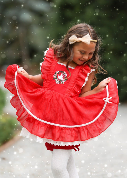 Grace Pinafore Dress Set - Christmas Doves