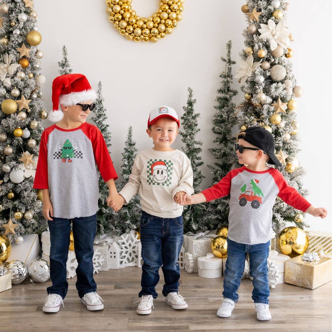 Santa Dino Monster Truck Christmas 3/4 Shirt - Boys Clothing