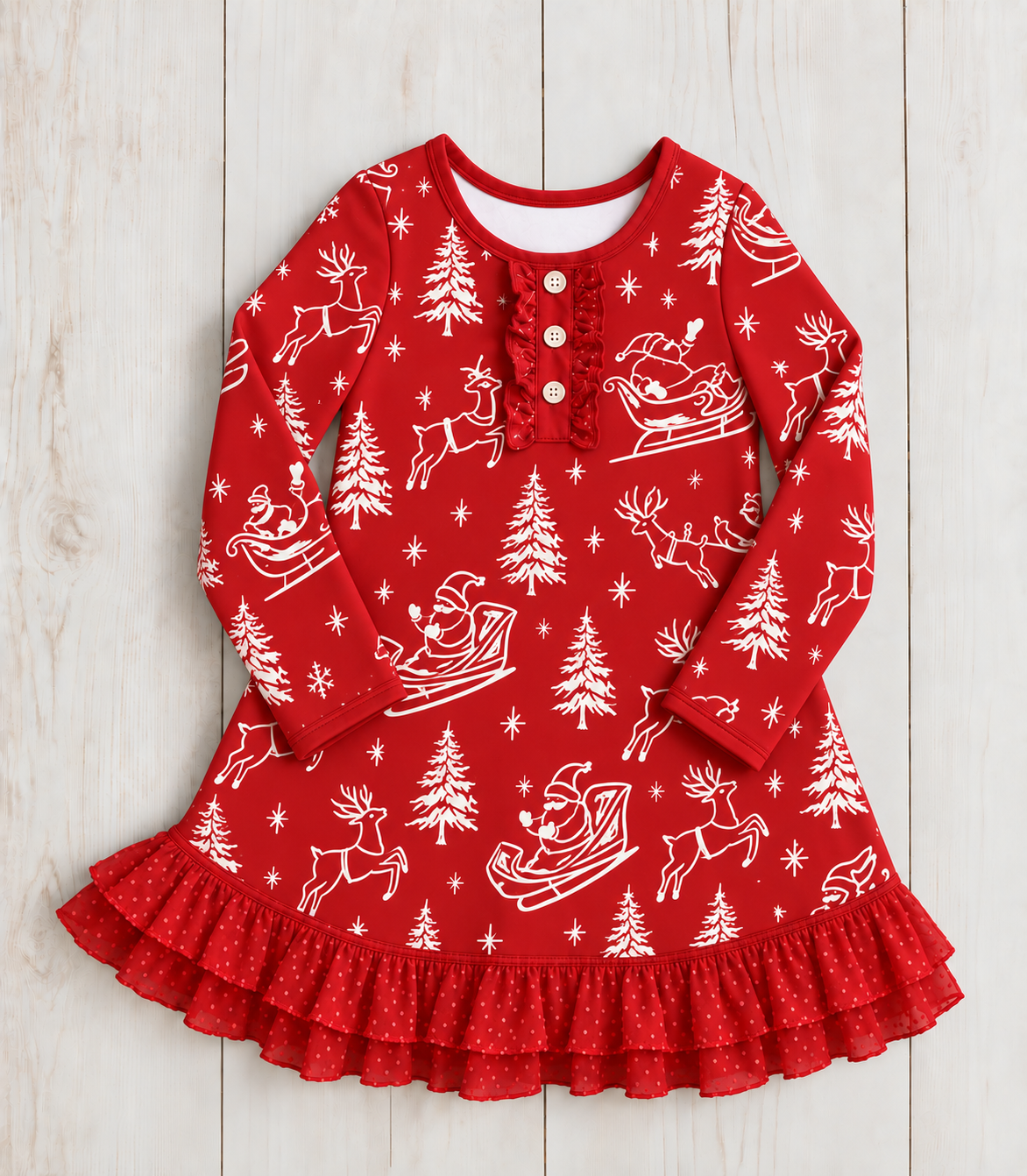 Daydream Lounge Gown Set - Vintage Christmas Red