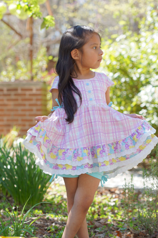Chloe Tunic Set - Spring Petals & Plaid