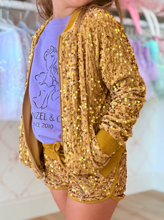 Luxe Velvet Sequin Jacket - Glistening Gold
