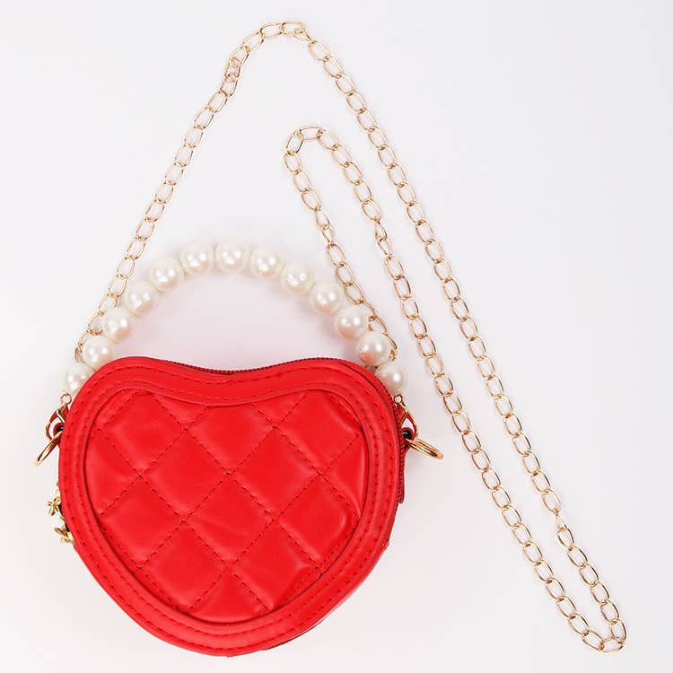 Luxe Quilted Heart Purse - Pink/Red