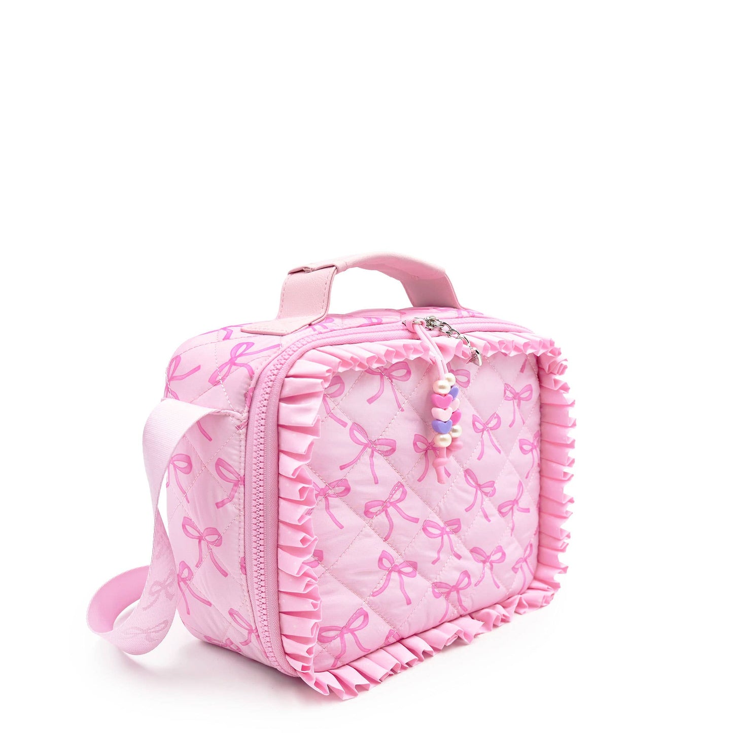 Bow Printed Ruffle Quilted Lunch Bag