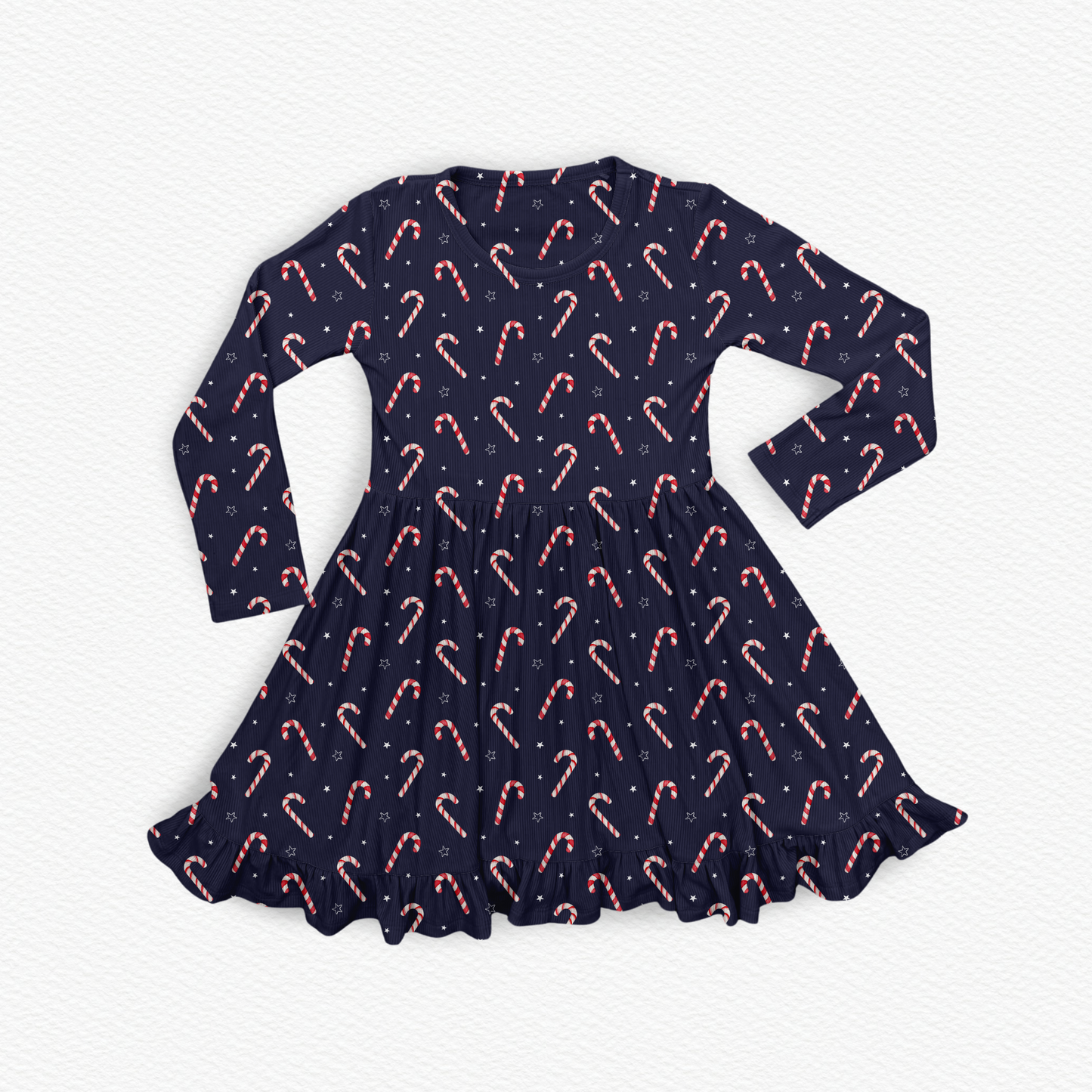 Luxe Ribbed Knit Twirl Dress - Candy Cane Cheer