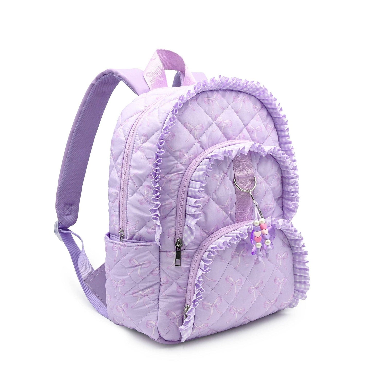 Bow Printed Ruffle Quilted Large Backpack