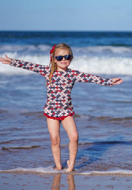 Girls Rashguard - Red, White & Shimmer