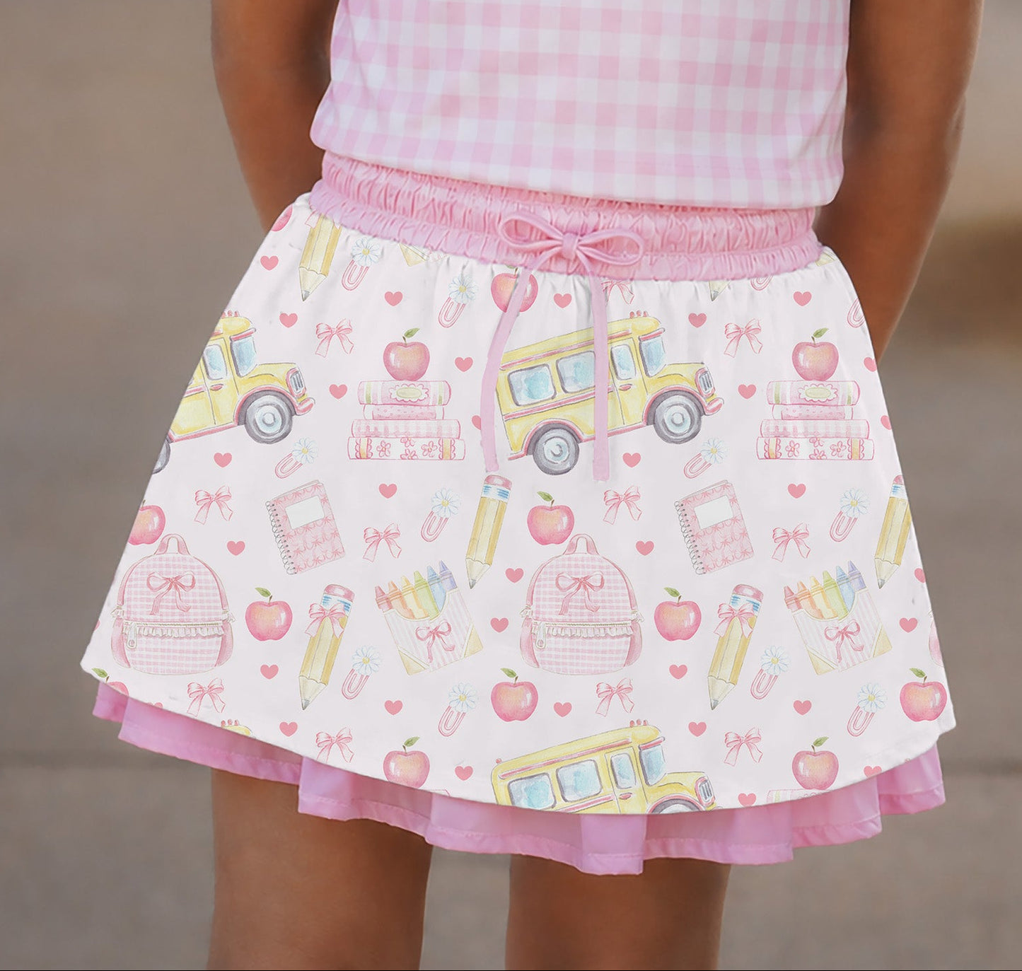 Girls Luxe Skort - Buses & Bows