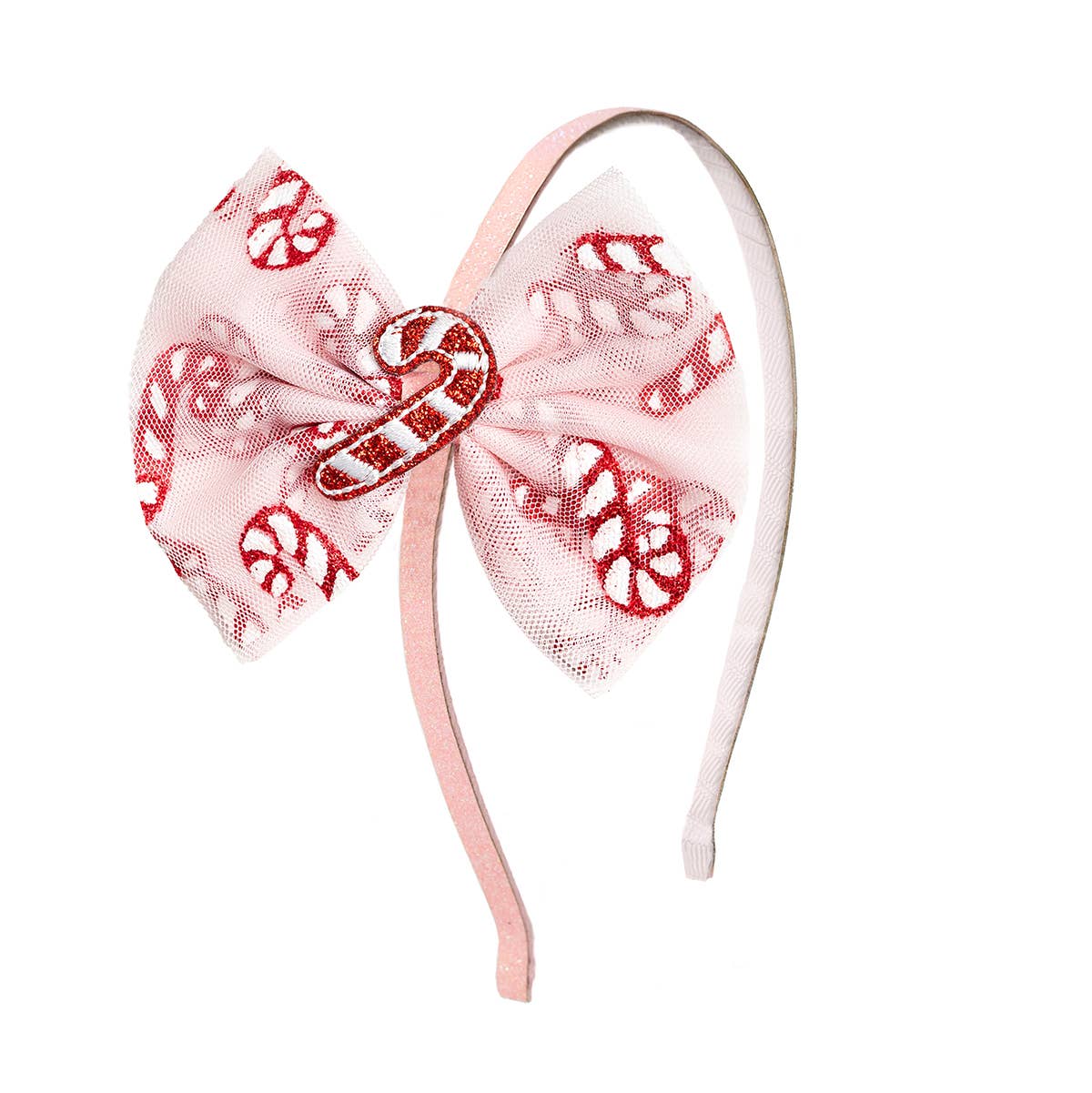 Candy Cane Confetti Christmas Tulle Bow Headband - Hair Bows