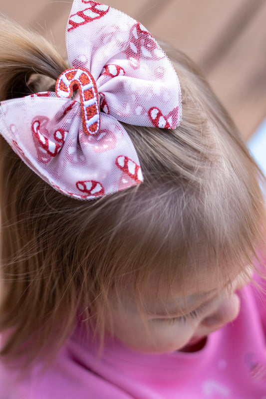 Candy Cane Confetti Christmas Tulle Bow Clip - Hair Bows