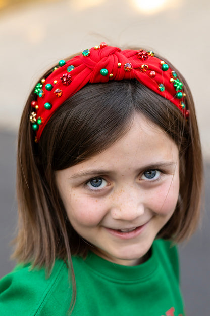 Red Embellished Fabric Knot Headband
