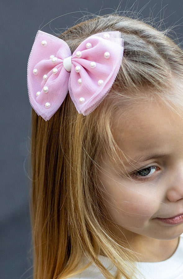 Pretty Pearl Tulle Bow Clip