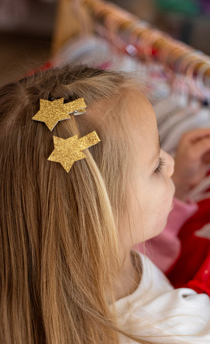Gold Star Christmas Clip Set - Kids Holiday Hair Accessories