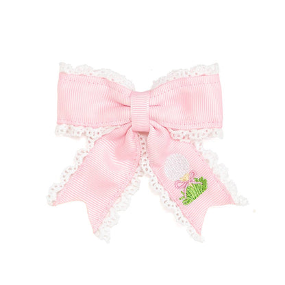 Golf Tee Embroidered Lace Bow Clip - Kids Hair Bows
