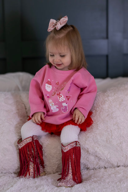 Xmas Scatter Pink  | Kids Christmas Sweatshirt