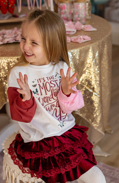 Most Wonderful Time of The Year  | Girls Christmas Color Block Sweatshirt