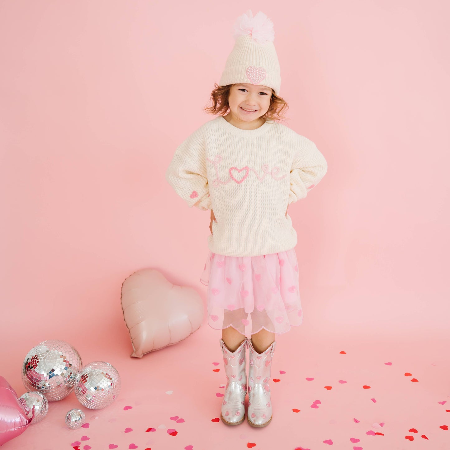 Ditsy Love Valentine's Day Knit Sweater - Kids Clothing