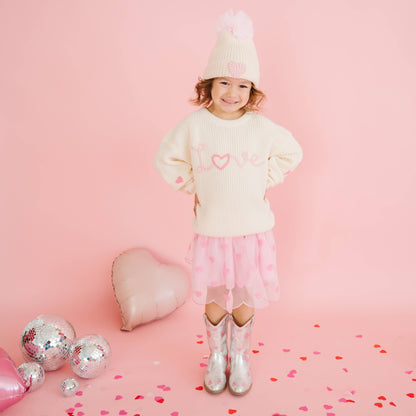 Ditsy Love Valentine's Day Knit Sweater - Kids Clothing