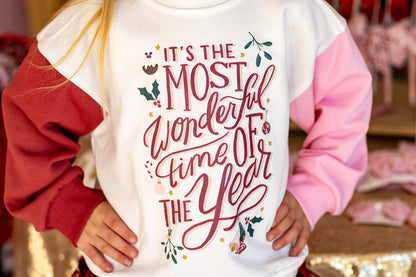 Most Wonderful Time of The Year  | Girls Christmas Color Block Sweatshirt