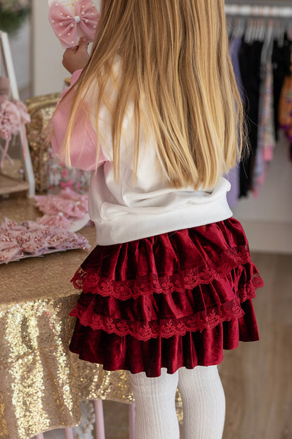 Ruby Red Velvet Tiered Christmas Skirt - Kids Clothes