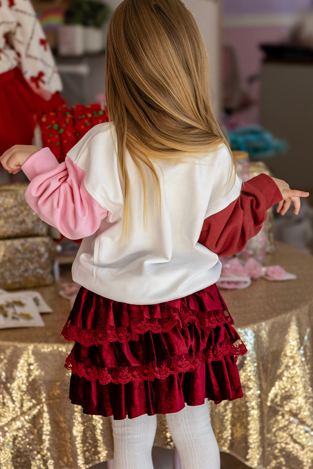 Most Wonderful Time of The Year  | Girls Christmas Color Block Sweatshirt