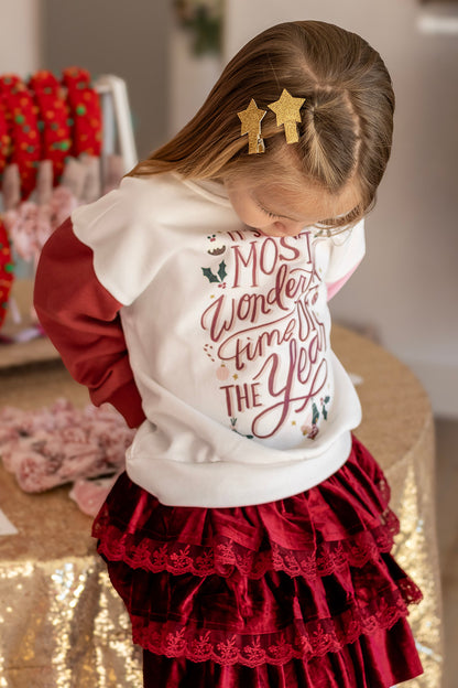 Ruby Red Velvet Tiered Christmas Skirt - Kids Clothes