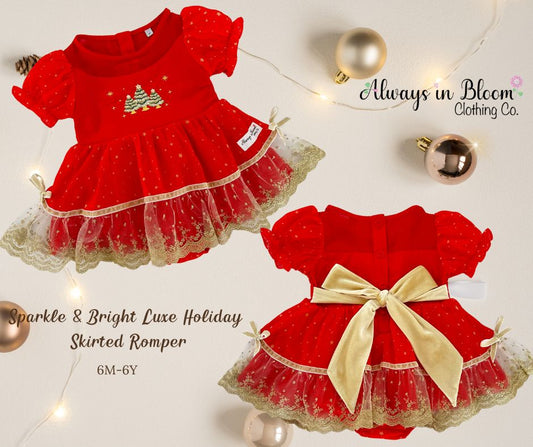 Sparkle & Bright Luxe Holiday Skirted Romper