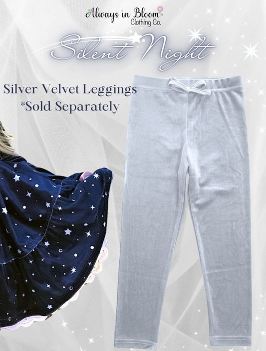 Girls Leggings - Silver Velvet