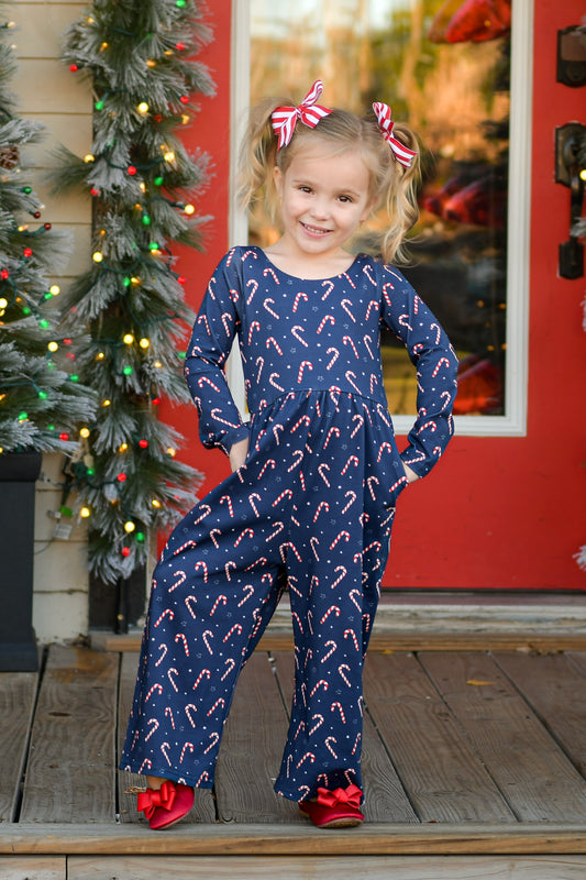 Caroline Leggy Romper - Candy Cane Cheer