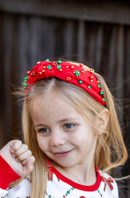Red Embellished Fabric Knot Headband