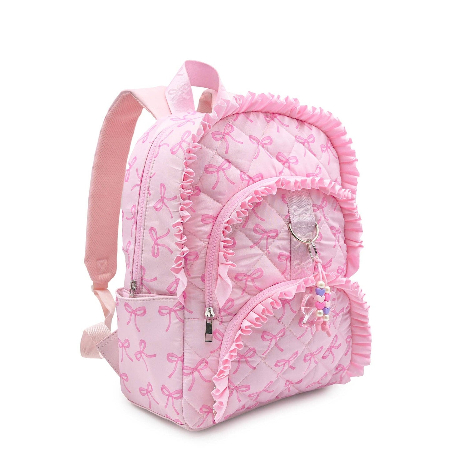 Bow Printed Ruffle Quilted Large Backpack