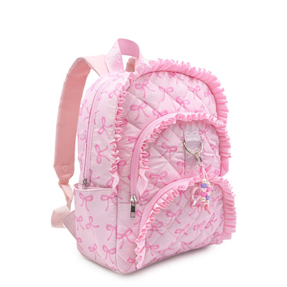 Bow Printed Ruffle Quilted Large Backpack