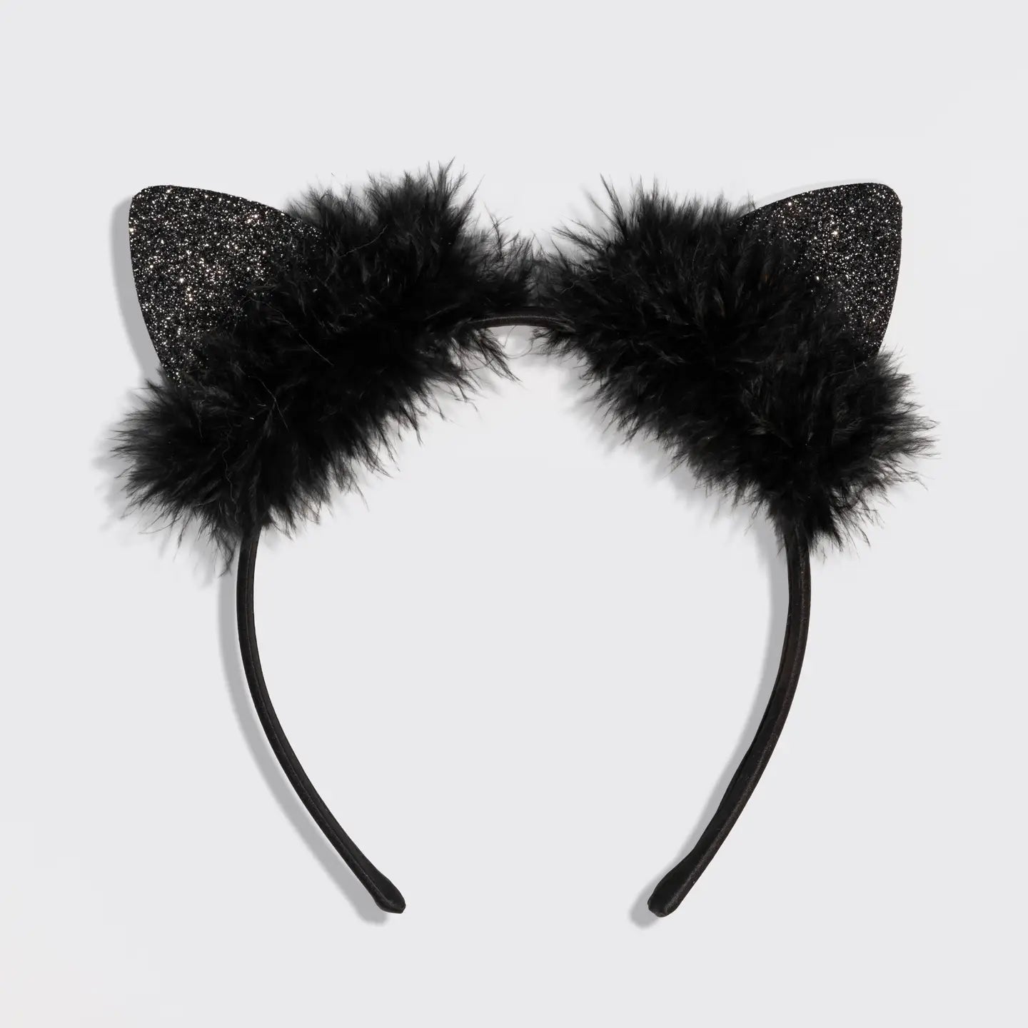 Satin Cat Ears Headband - Black Glitter