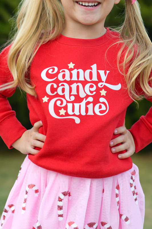 Girls Glam Sweatshirt - Candy Cane Cutie