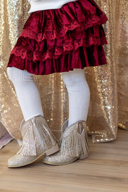 Ruby Red Velvet Tiered Christmas Skirt - Kids Clothes