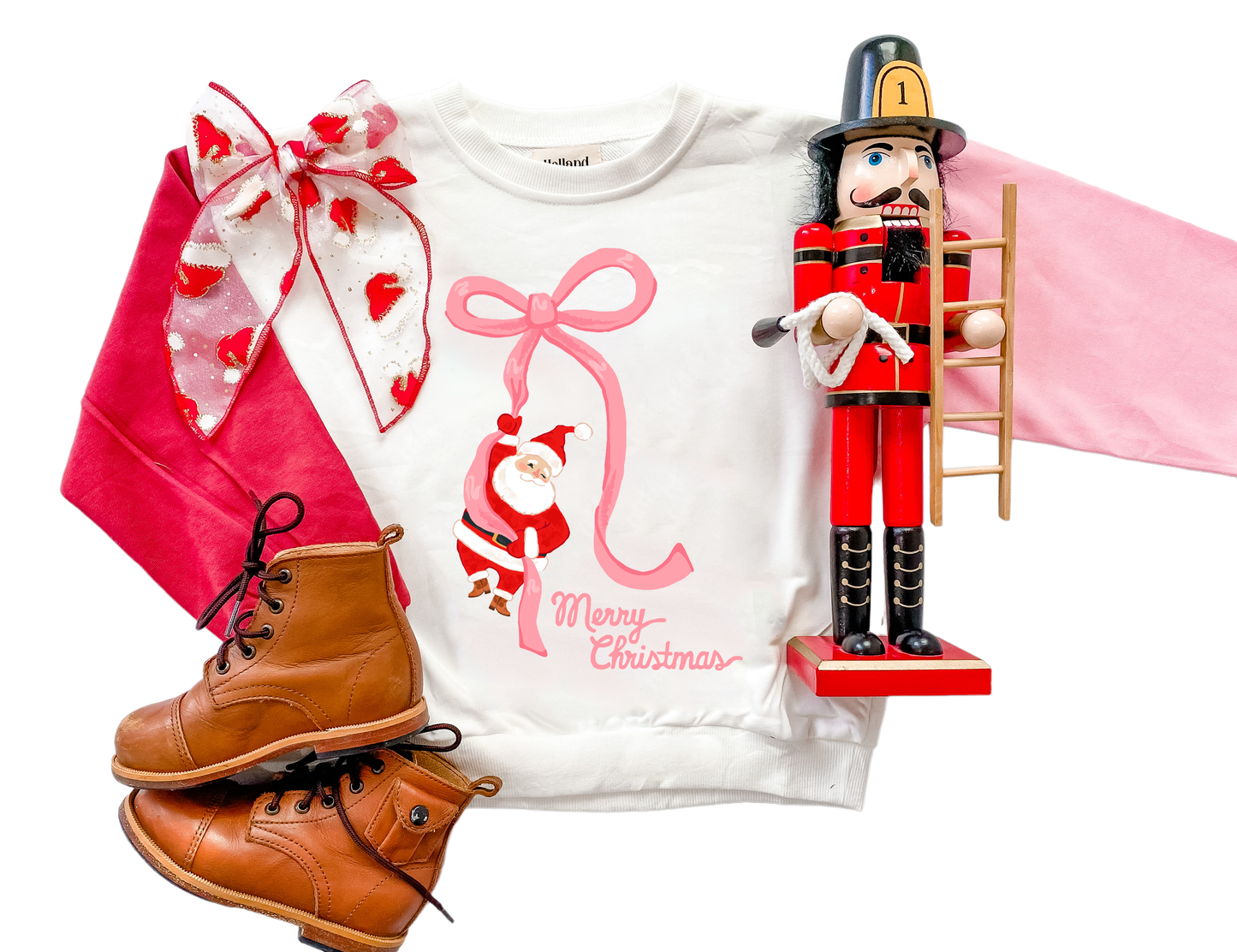 Santa Bow |Girls Color Block Christmas Sweatshirt