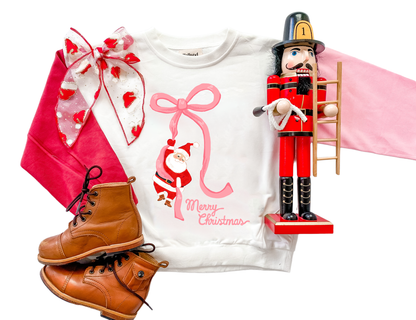Santa Bow |Girls Color Block Christmas Sweatshirt