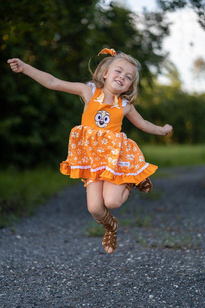 Lena Dress Set -Pup Friends Orange