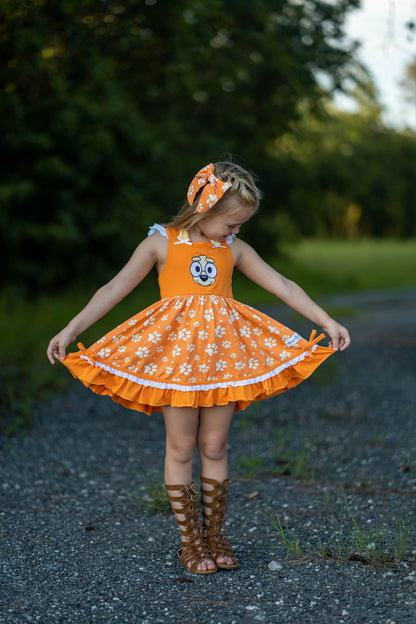 Lena Dress Set -Pup Friends Orange