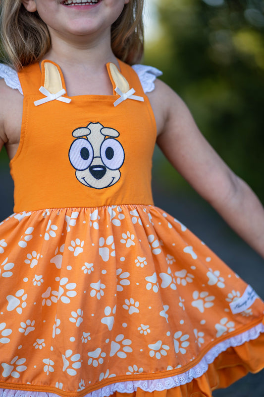 Lena Dress Set -Pup Friends Orange