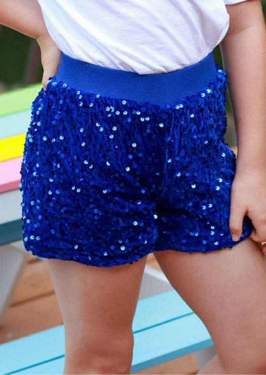 Girls Blue Sequin Shorts With Lining