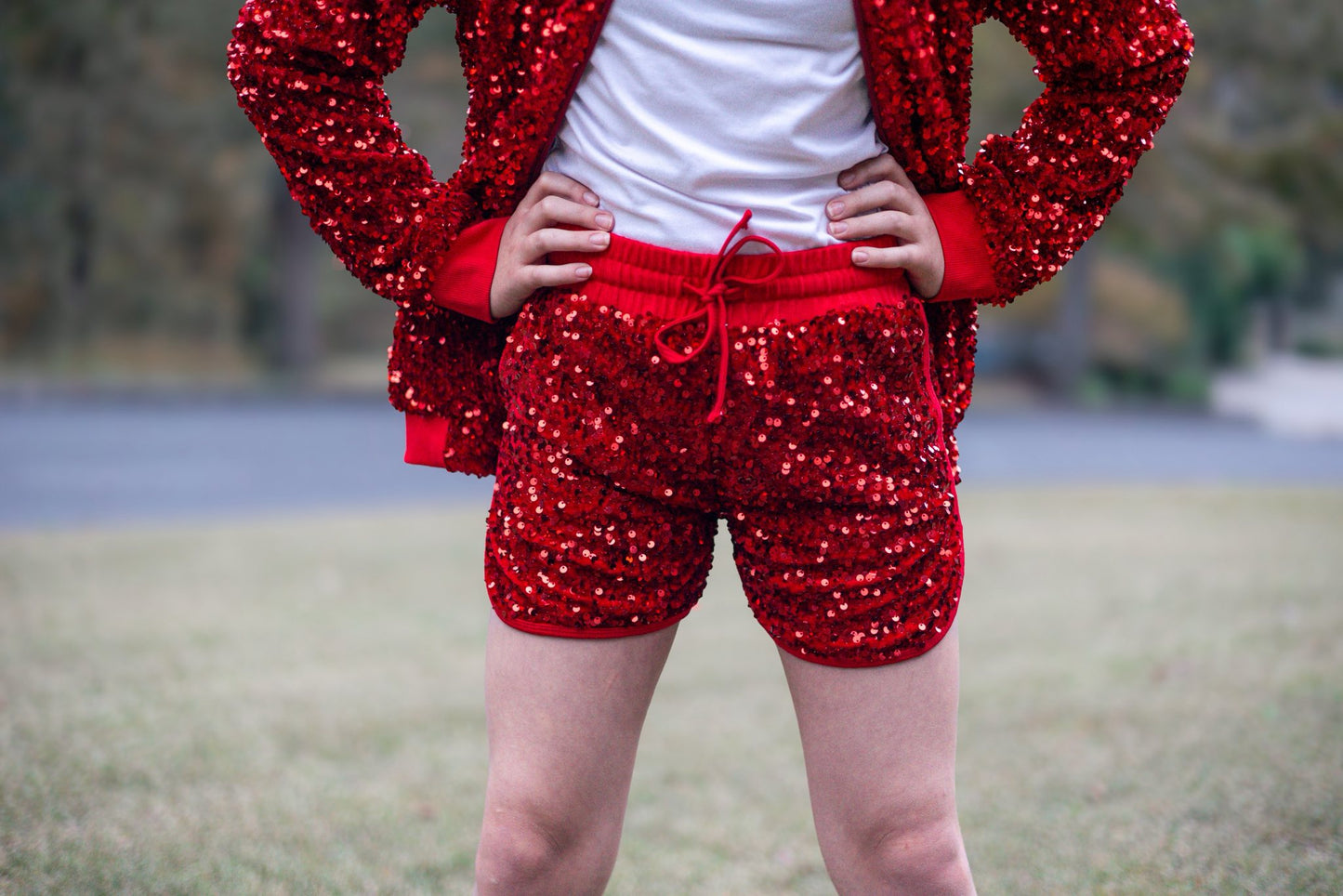 Luxe Velvet Sequin Shorties - Royal Red