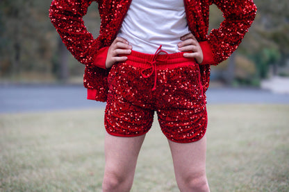 Luxe Velvet Sequin Shorties - Royal Red