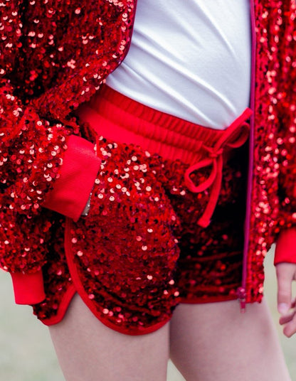 Luxe Velvet Sequin Shorties - Royal Red