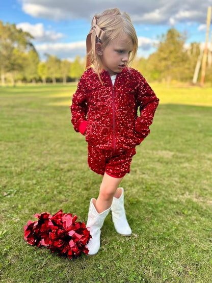 Luxe Velvet Sequin Jacket - Royal Red