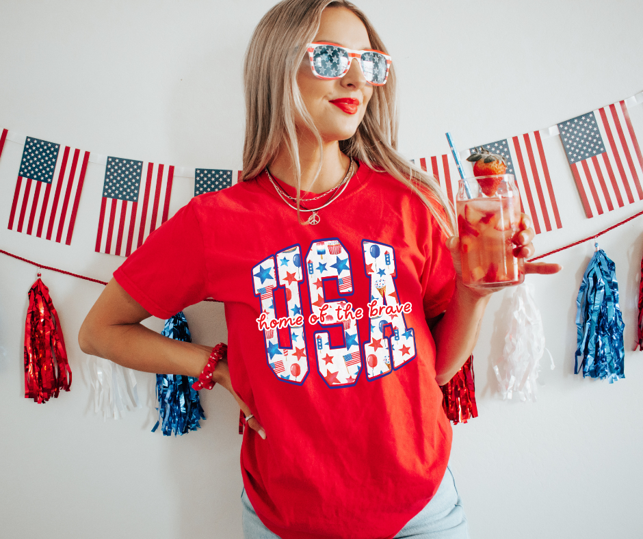 USA Home of The Brave Red Tee