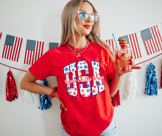 USA Home of The Brave Red Tee