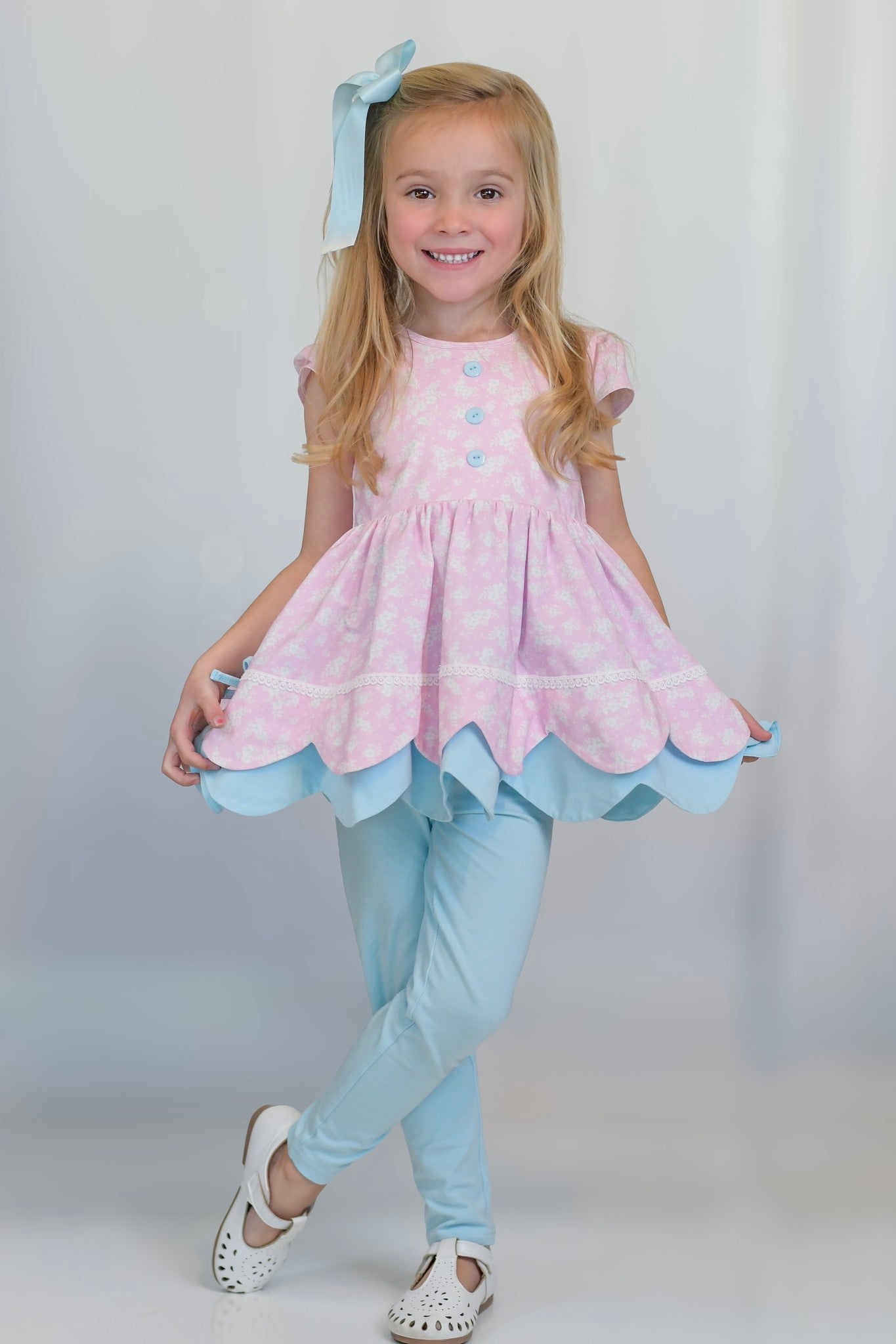 Ellie Scalloped 3 Piece Tunic Set - Ditzy Spring Floral